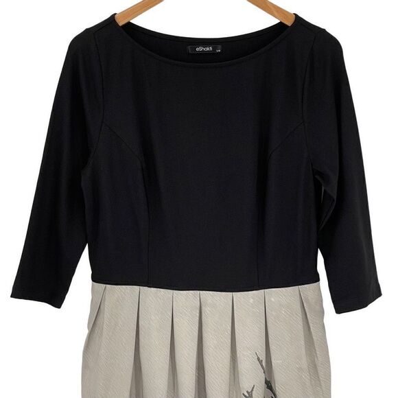 eShakti Mixed Media Midi Dress Cardinal Landscape Black Gray Women Large 12 - Picture 2 of 8